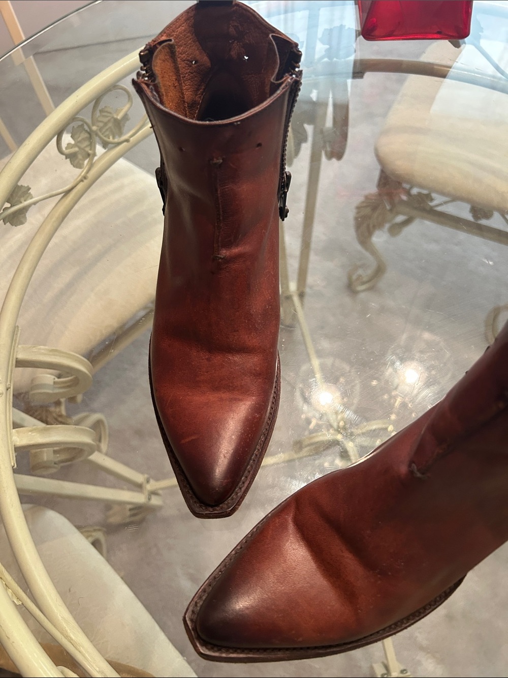 Frye Brown Leather Ankle Booties with Side Zip - Picture 2 of 3